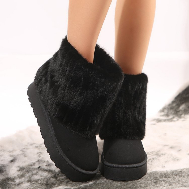 Winter New Fashion Furry Hem Wedge Non-slip High Women's Outdoor Warm and New Comfortable One-foot Snow Boots designer Women's
