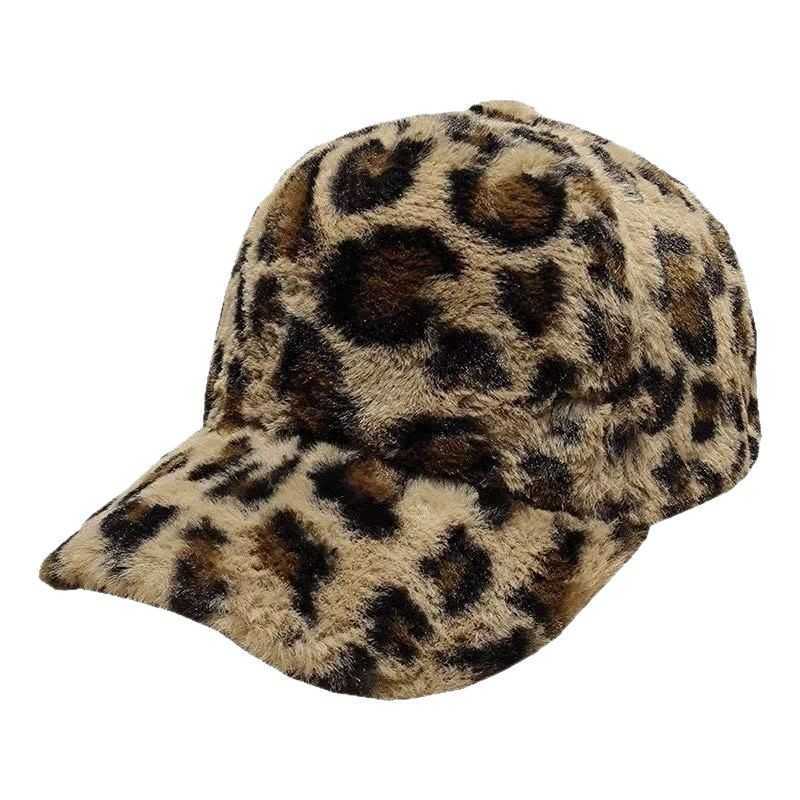 Thickened Warm Fashionable Plush Hard Top Wide Brim Baseball Cap Autumn Winter Lamb Wool Leopard Print Duckbill Cap H251020
