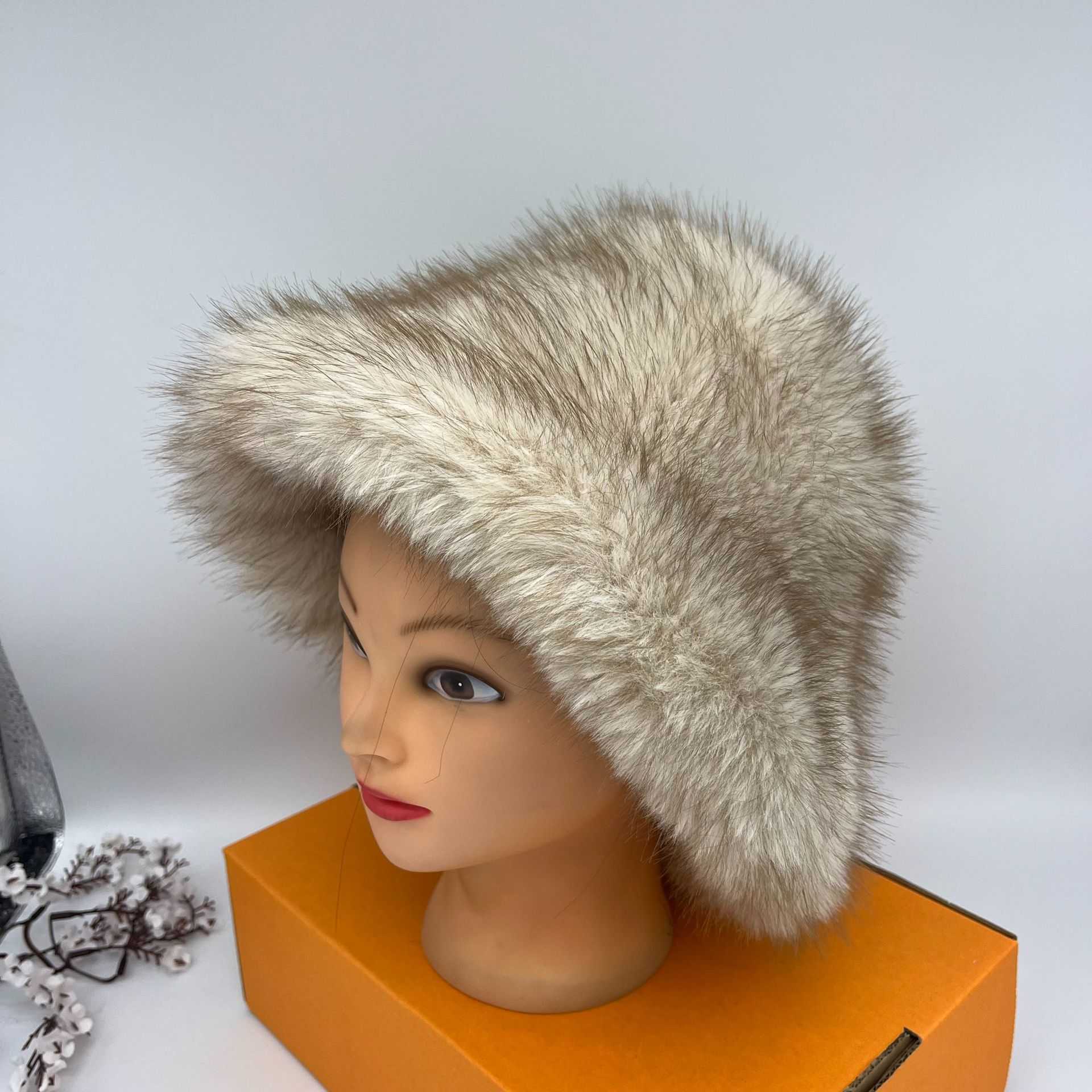 Fashion Thickened Warm Faux Fox Fur Round Top Hat Russian Snow Hat Plush Fisherman Hat H251020