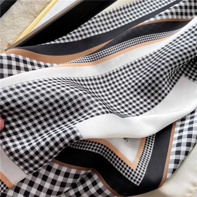 1pcs 70cm Checkeoard Geetric Pattern Silk Scarf for Wen Imitation Silk Simp Versati wear Clothing Square ScarfW251021