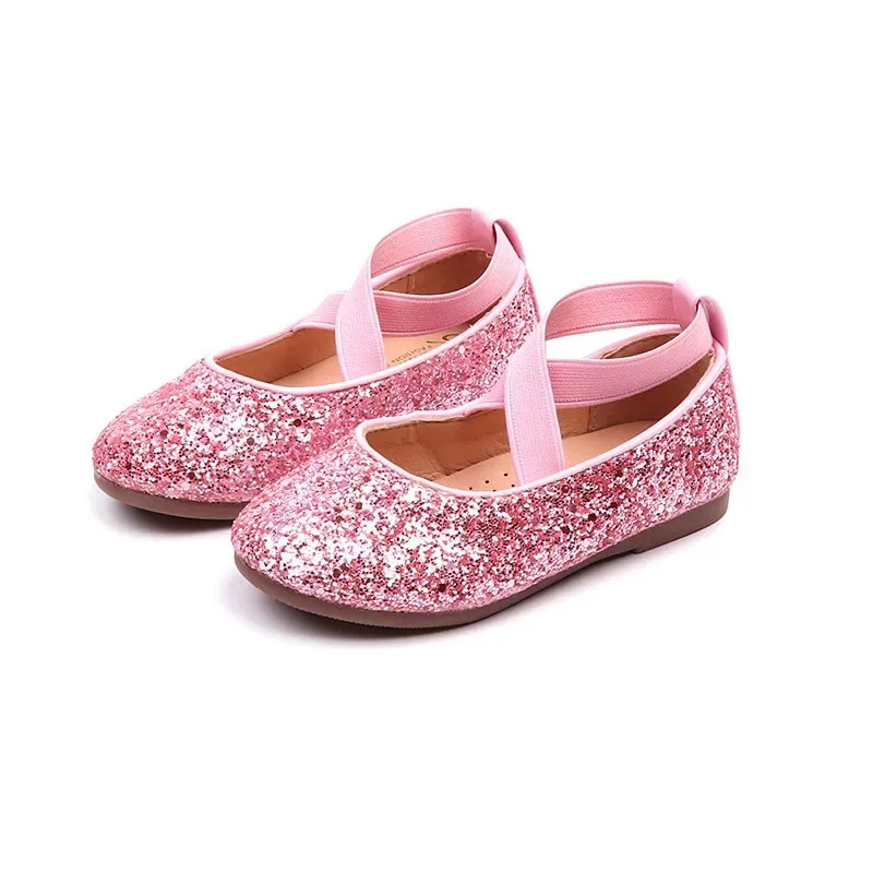 Princess Glitter Leather Girls Shoes Soft Comfortable Shiny Sequined Kids Shoes Sweet Wedding Dress Party Flats Mary Jane Shoes 251021
