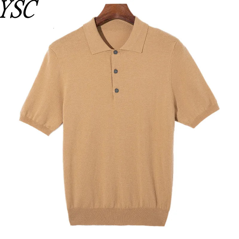 Summer Classic Men Knitwear Silk Wool Blend Sweater Pullover Polo Neck TShirt Short Sleeved Cool HighQuality Clothing Tops 251021