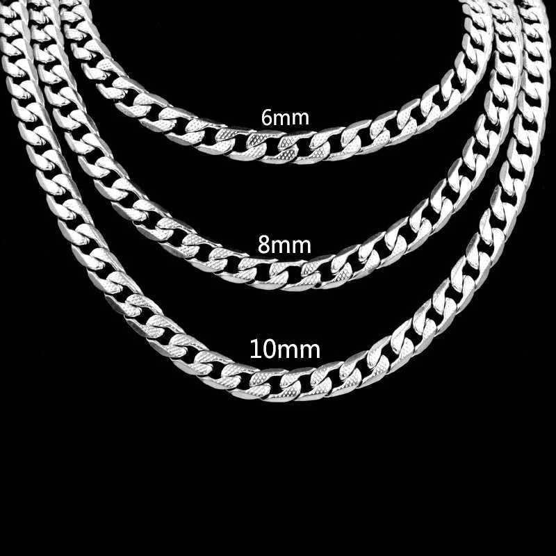 LUXUSTEEL Silver Color Cuban Curb Chains For Women Men Stainless Steel Necklace 6mm8mm10mm Mixed Long Necklaces Punk JewelryXJ251018