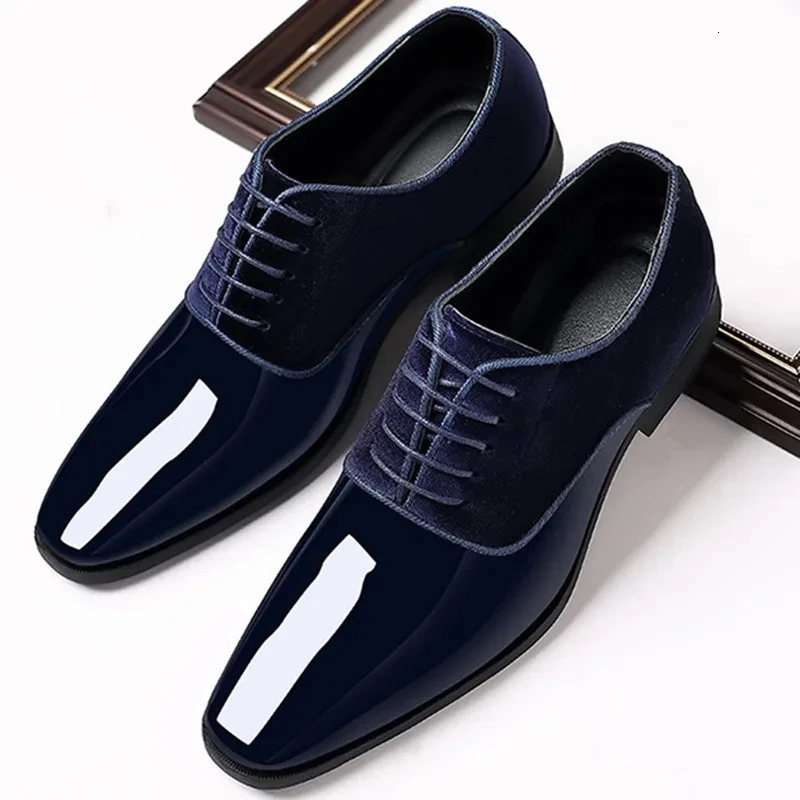 Black PU Patent Leather Shoes for Men Casual Business Shoes Lace Up Formal Office Work Shoes for Male Party Wedding Oxfords 251021