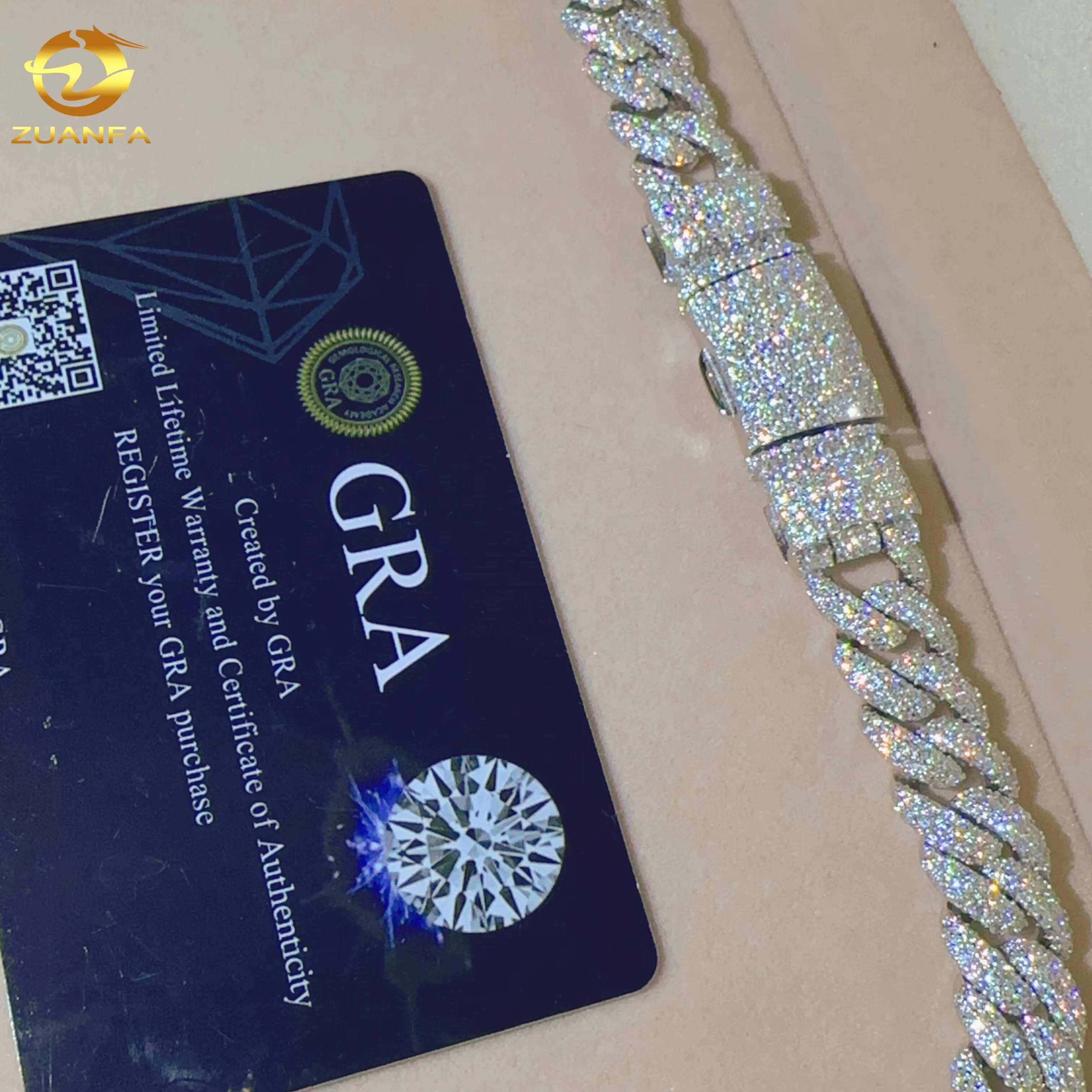 12MM Width Necklace Bracelet Silver 925 Iced Out Hip Hop Miami VVS Moissanite Diamond Jewelry Custom Cuban Link Chain