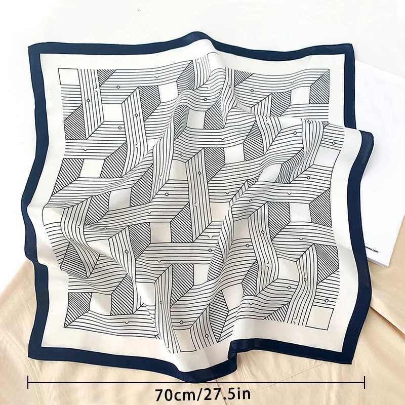 68cm Striped Geetric Pattern Silk Scarf for Wen Imitation Silk Fresh and Versati wear Clothing Square ScarfW251021