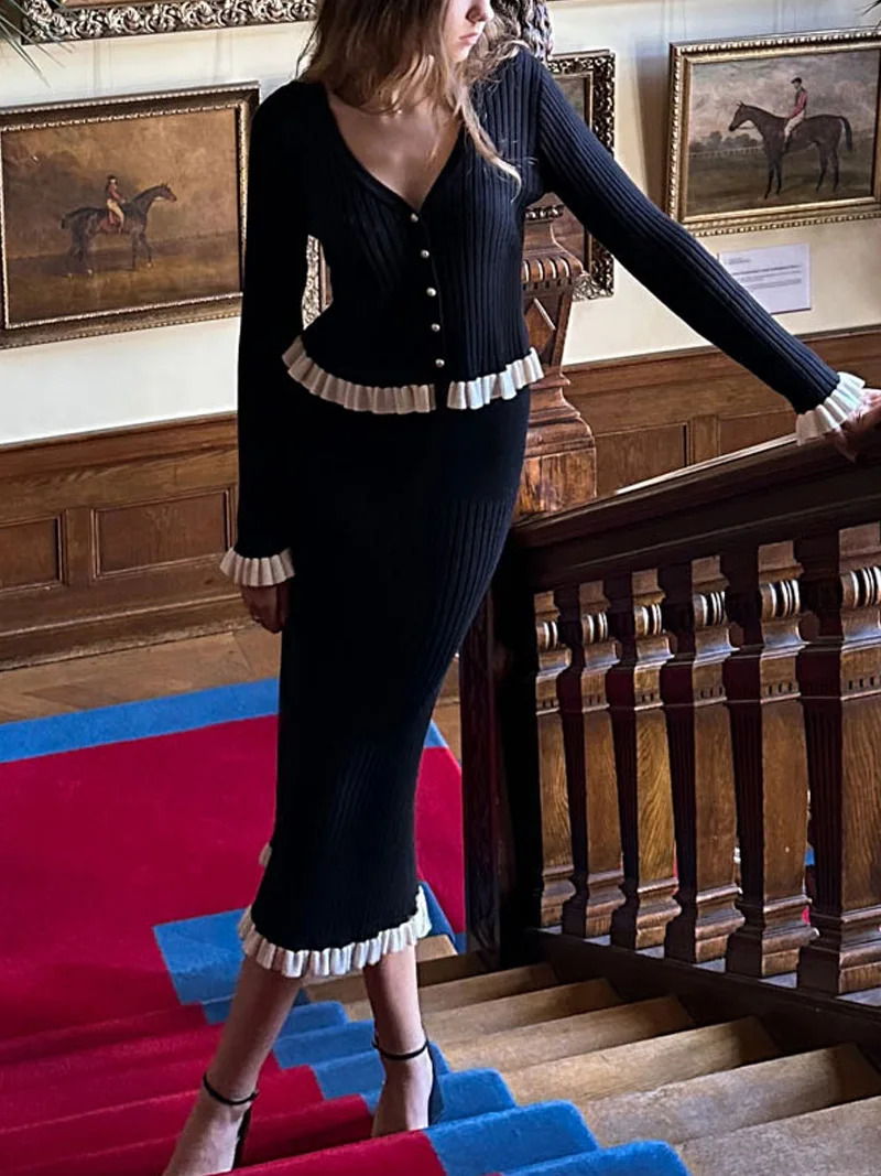 DGLUKE Elegant Sweater Skirt Sets For Women Fall Winter Long Skirt and Cardigan Sweater Set 2 Piece Outfit Knit Matching Set 251013