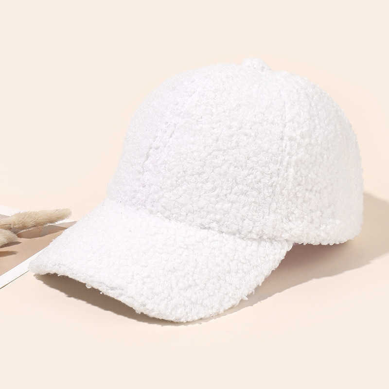 Autumn Winter Unisex Casual Warm Lamb Wool Baseball Cap Street Style Plush Solid Color Simple Duckbill Cap H251020