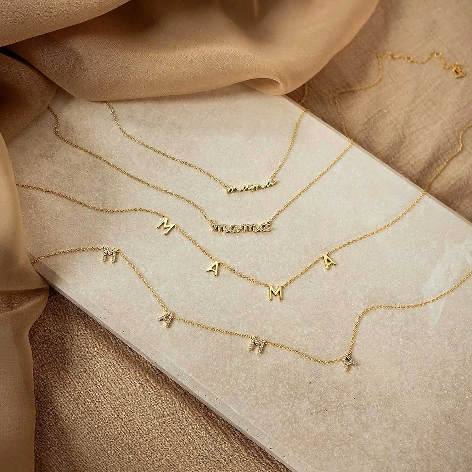 GD Wholesale Elegant Gift Tarnish Free Jewelry mother day 18k Gold Plated Stainless Steel initial Mama Chain Necklace ChokerXJ251018