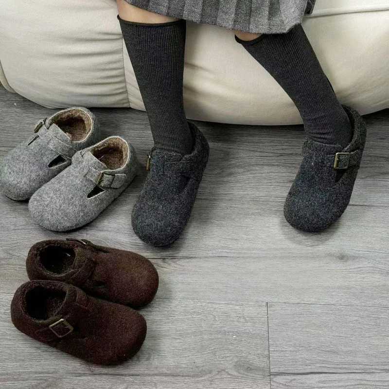 Winter Children Boys Girls Warm Fur Flat Casual Shoe Kids Toddler Suede Plus Velvet Thickened Velvet Warm Cotton Shoes W251021