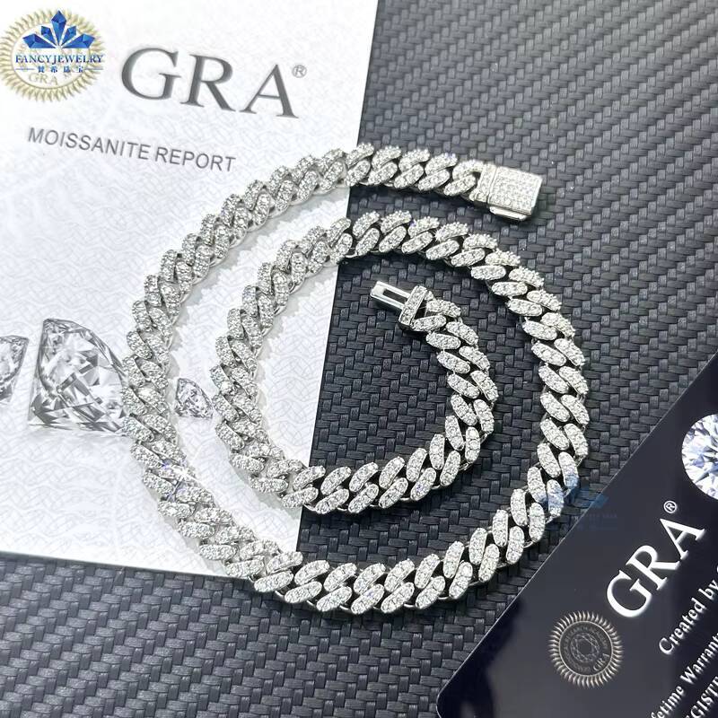 Wholesale 8MM 10mm 12mm 14mm Hip Hop Vvs Diamond Necklace Bracelet Dropshipping Silver Iced Out Cuban Link Moissanite Chain
