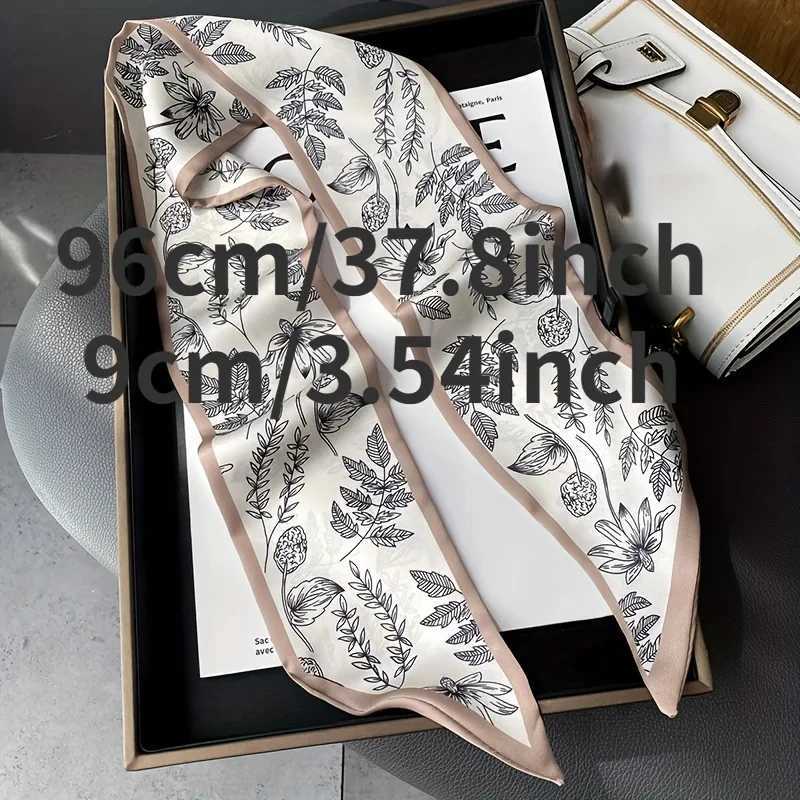 Double Sided Plant Print Scarf Luxury Brand Slender Neckerchief French Elegant Inelastic Neck Scarf Hairband W251021
