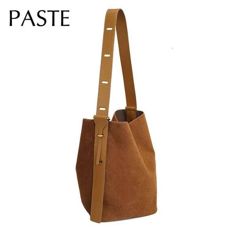 Vintage Style Multiple Outfits Bucket Park Tote Chamois Suede Leather Women Shoulder Bag Grey High Quality Adjustable Handbag 251021