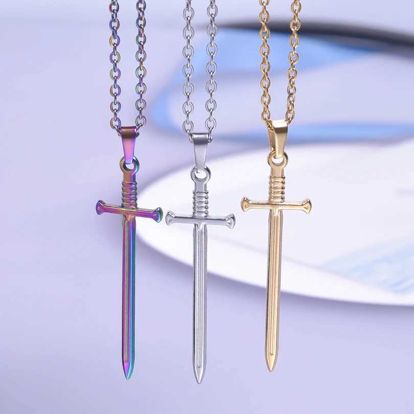 The Sword Pendants Chain Neck Jewelry Stainless Steel Necklace For WomenMen Charm Gothic Collar Steam Punk Accessories ChokersXJ251018