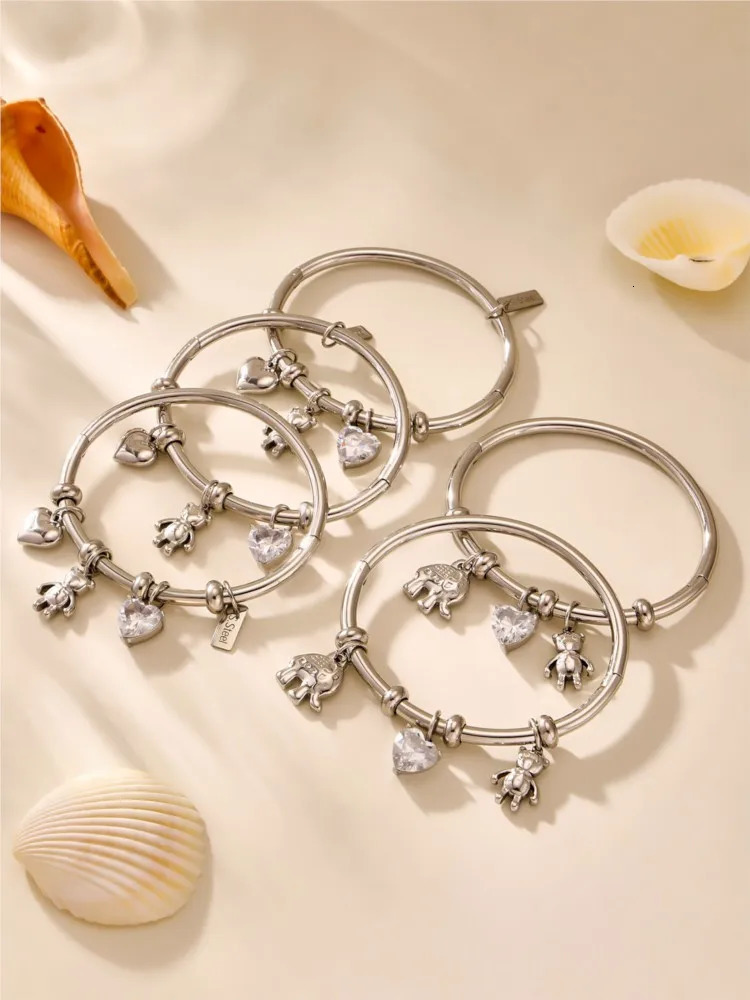 Stainless Steel Bracelet Bangles For Women 18k Gold Plated Waterproof Non Tarnish Openable Womens Heart Bear Charms Bracelets 251017