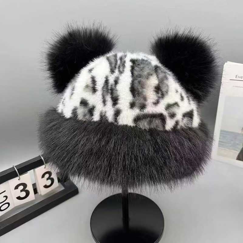 Leopard Print Plush Celebrity Hat for Women Autumn and Winter New Thickened Ear Protection Faux Fur Hat H251020
