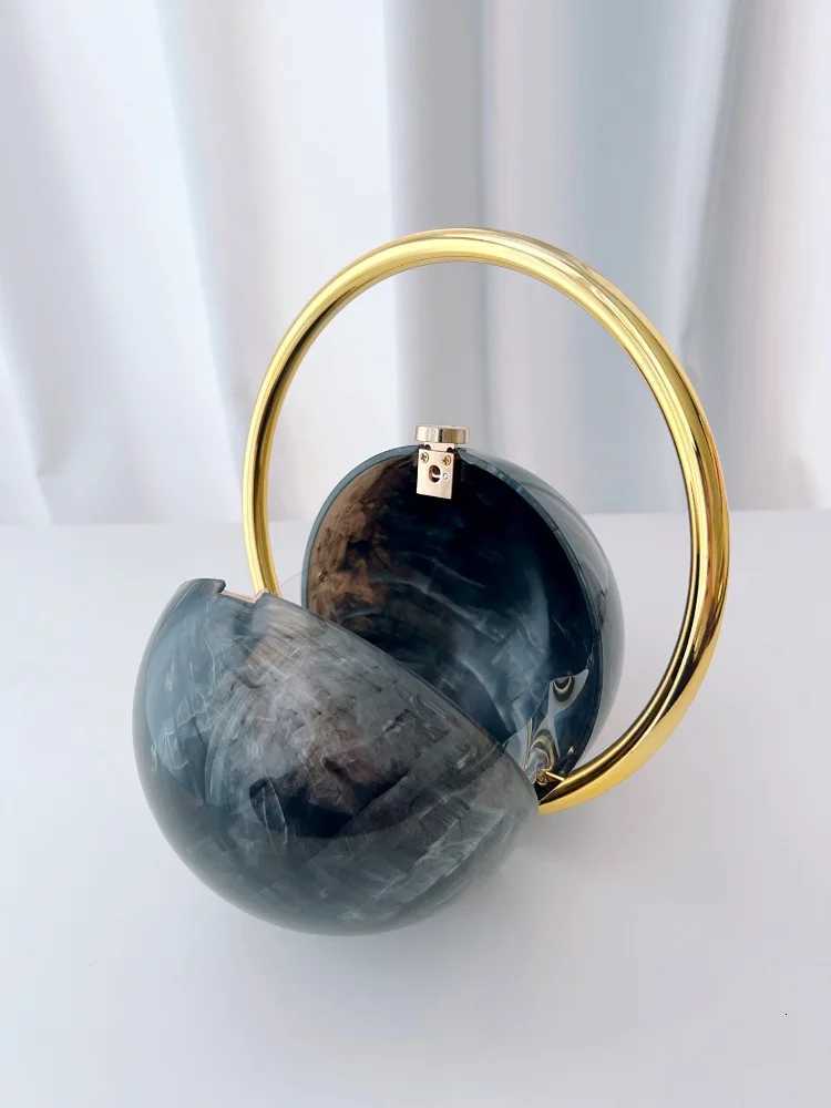 2025 New Marble Pattern Spherical Banquet Bag for Women Trendy Electroplated Handle PVC Handbags Lady Mini Purse Evening ClutchXJ251021