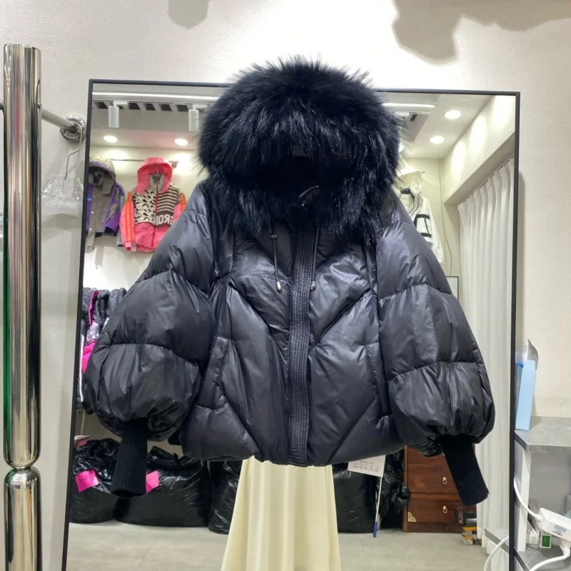 Winter Arrival Womens Fashion Casual Thickened Warm Knitted Sleeve Goose down Jacket Real Mink Collar Hooded High Quality 251017