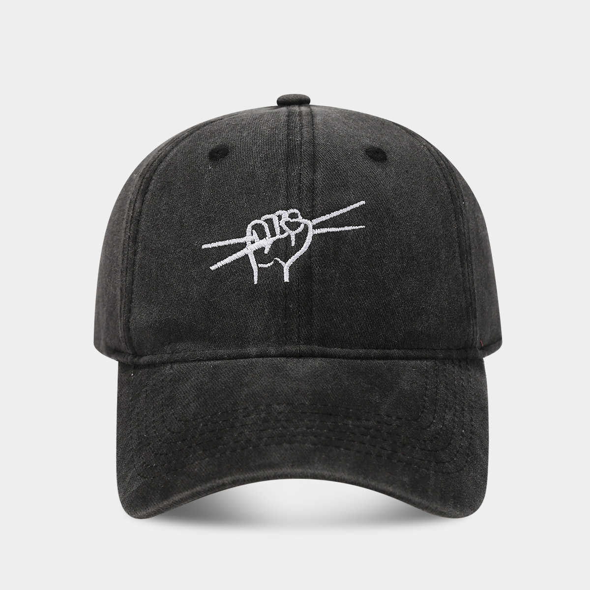 Hiphop Style Drumming Gesture Embroidered Soft Top Baseball Cap for Men and Women Washed Personalized Duckbill Cap Trendy Versatile H251020