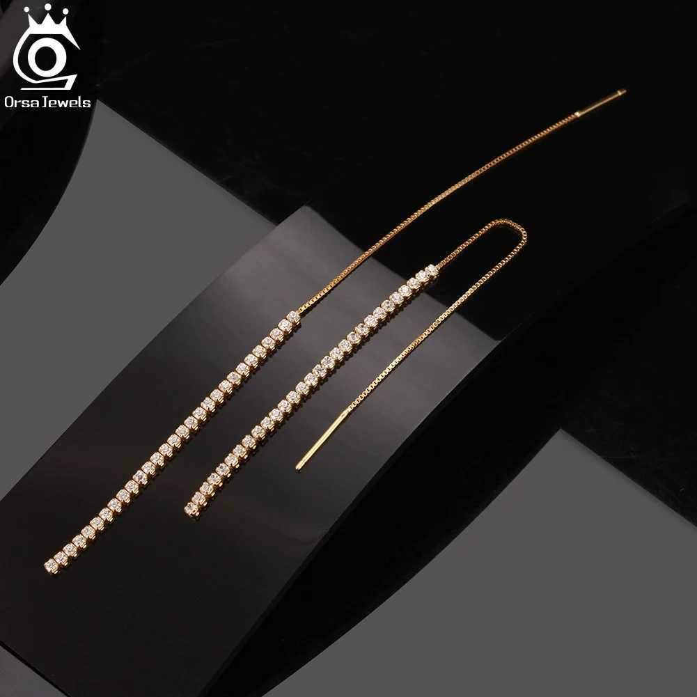 ORSA JEWELS 925 Silver Minimalism Dangle Long Chains Earrings for Women Vintage Cubic Zircon Drop Earings Jewelry Gifts SE111 J251021