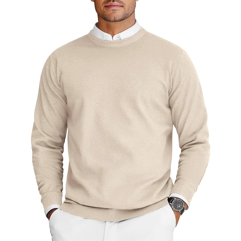 Mens Crew Neck Sweaters Long Sleeve Lightweight Knit Dress Pullover Sweaters Solid Color Oversize Streetwear Man 251021