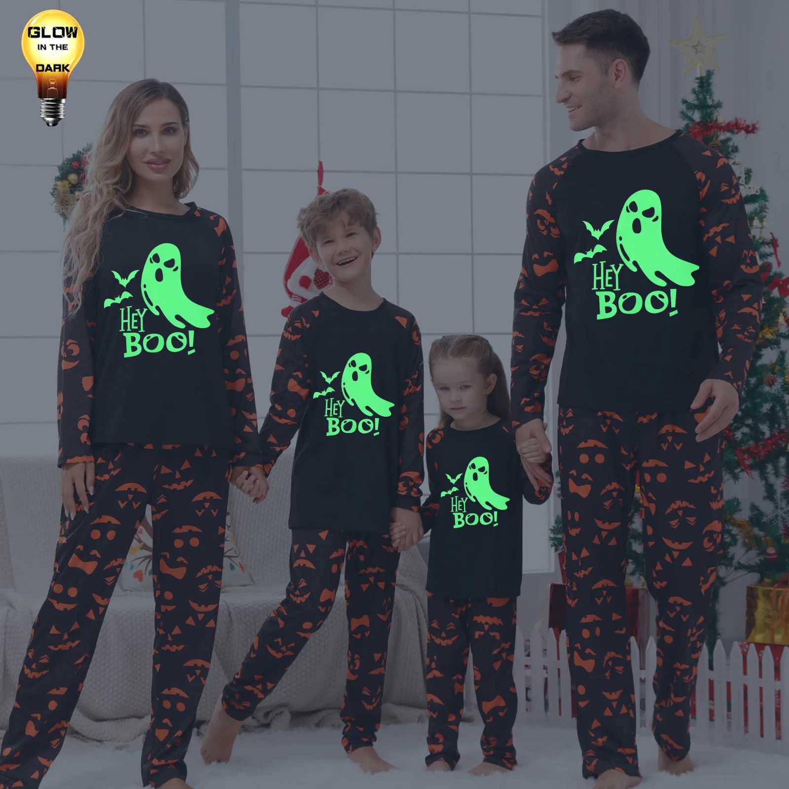 Glow in The Dark Pajamas Set For Family Horror Halloween Carnival Sleepwear Casual Nightwear Women Men Clothes Matching Outfits L251021VFUK