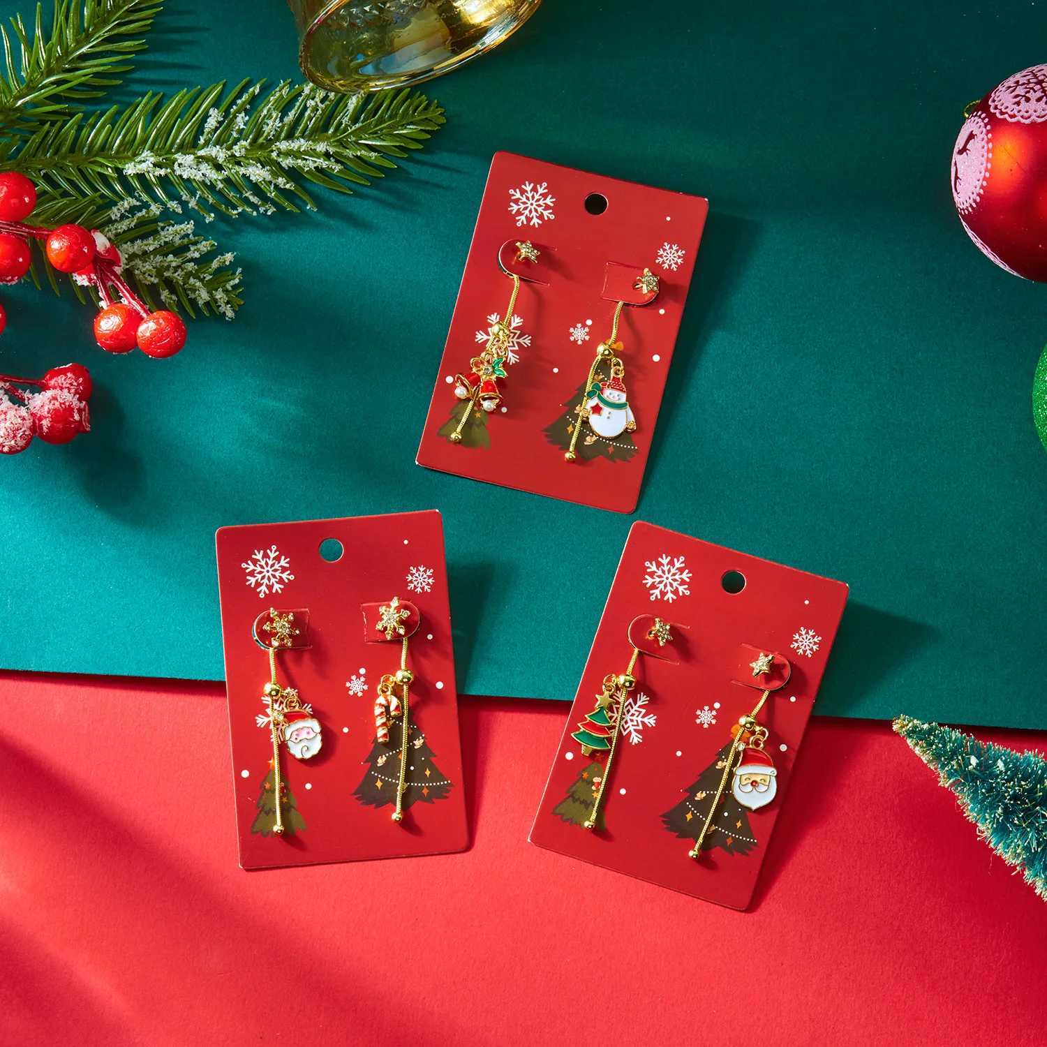 Asymmetric Moving Santa Claus Christmas Tree Drop Earrings for Women Zircon Star Snowman Bell Long Tassel Earring Party Jewerly J251021