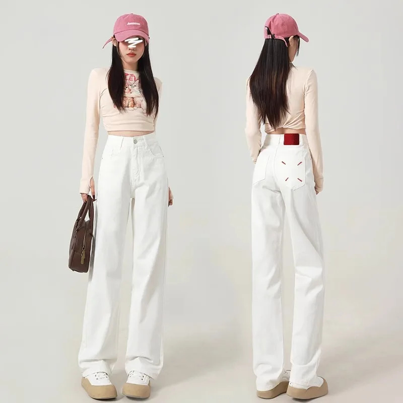 Straight Leg Women Jeans Y2K Style Slim Fit Casual Trousers High Waist Loose Pants Autumn Fashion Trendy White n 251015