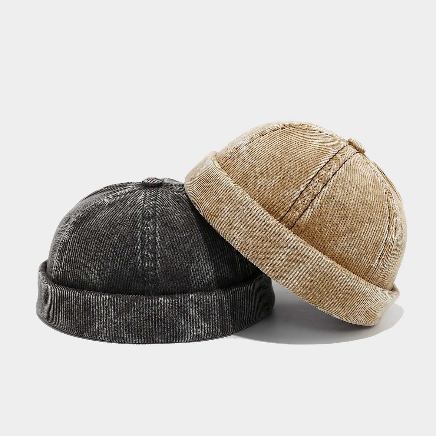 Autumn Winter Corduroy Skin Hat Men and Women Trendy Brand Distressed Brimless Beanie Cap Casual Landlord Hat Trend H251020