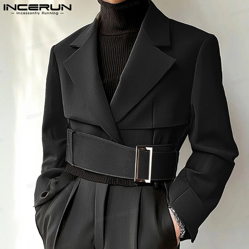 Fashion Well Fitting Tops INCERUN Men Deconstruct Metal Buckle Suit Coat Casual Streetwear Cropped Long Sleeved Blazers 2025 251021