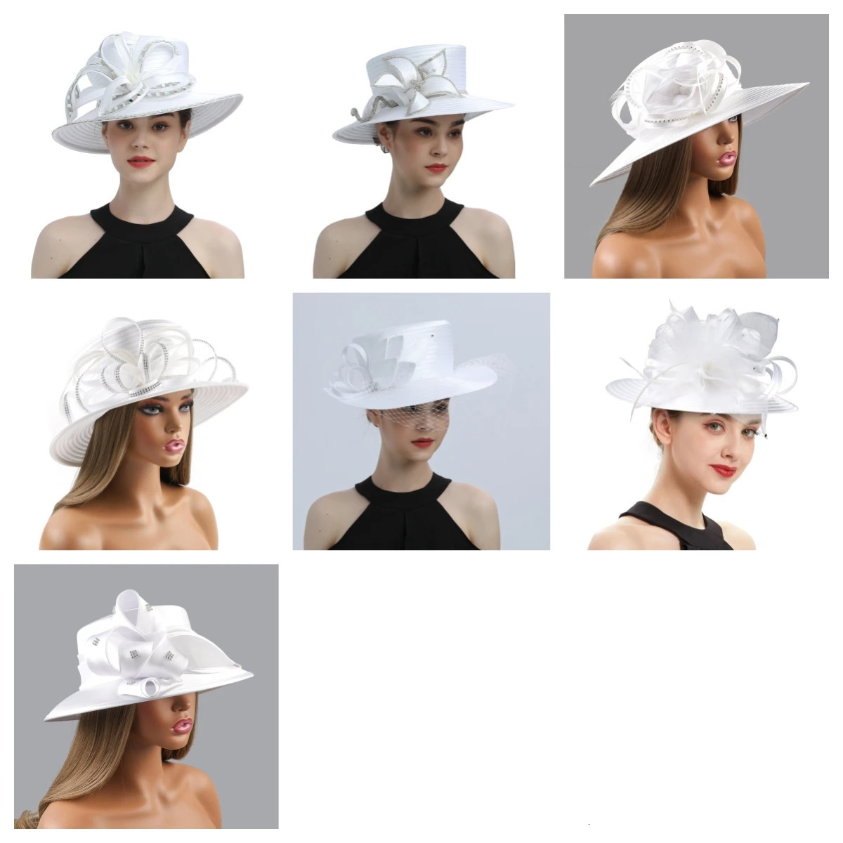 Deluxe White Church Hat Party Banquet Satin Cloth Pography Hats Premium Chains Formal Hat Flower Top Cap For Women Ladies 251016