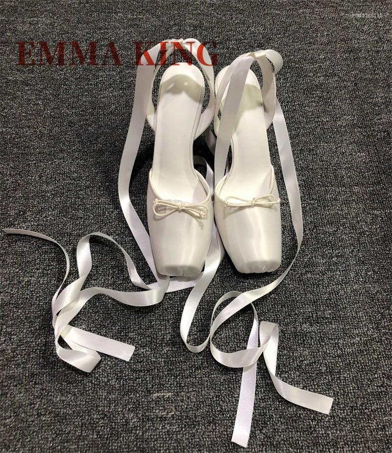 Dress Shoes Square Toe High Heels Ballet Ankle Buckle Strap Satin Sandals Elegant Luxury Design Women Pumps Comfort Party