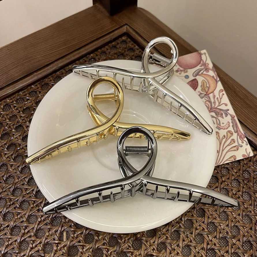 Women New Extra Large Metal Hair Claw Glossy Grab Clip Ponytail Clip Alloy Cross Hair Clip Fashion Hair Accessories Hair PinW254021