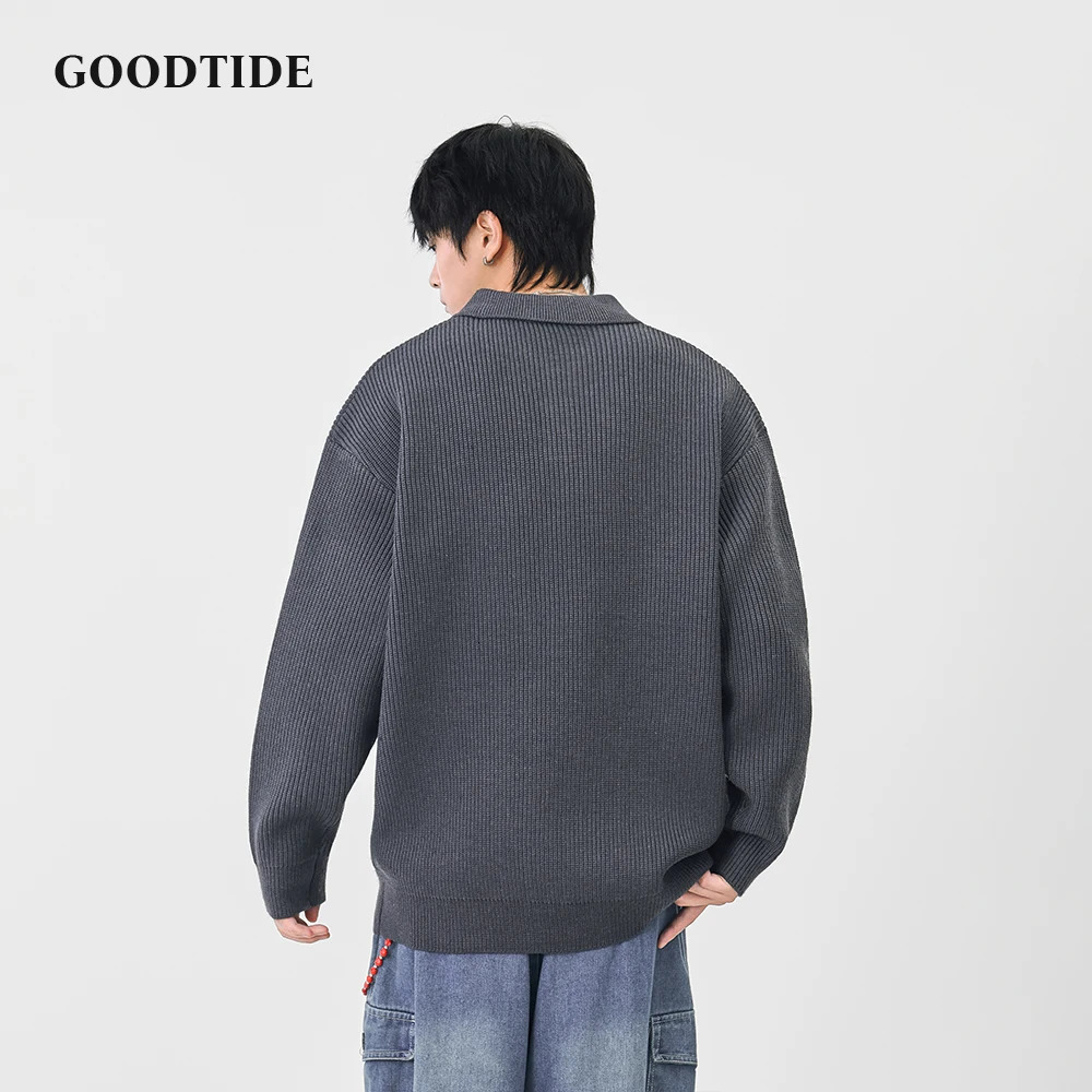 Fashion Mens Casual Polo Collar Sweater 2025 Winter Ribbed Knitted Pullover Button Placket Soft Long Sleeve Jumper Top 251020