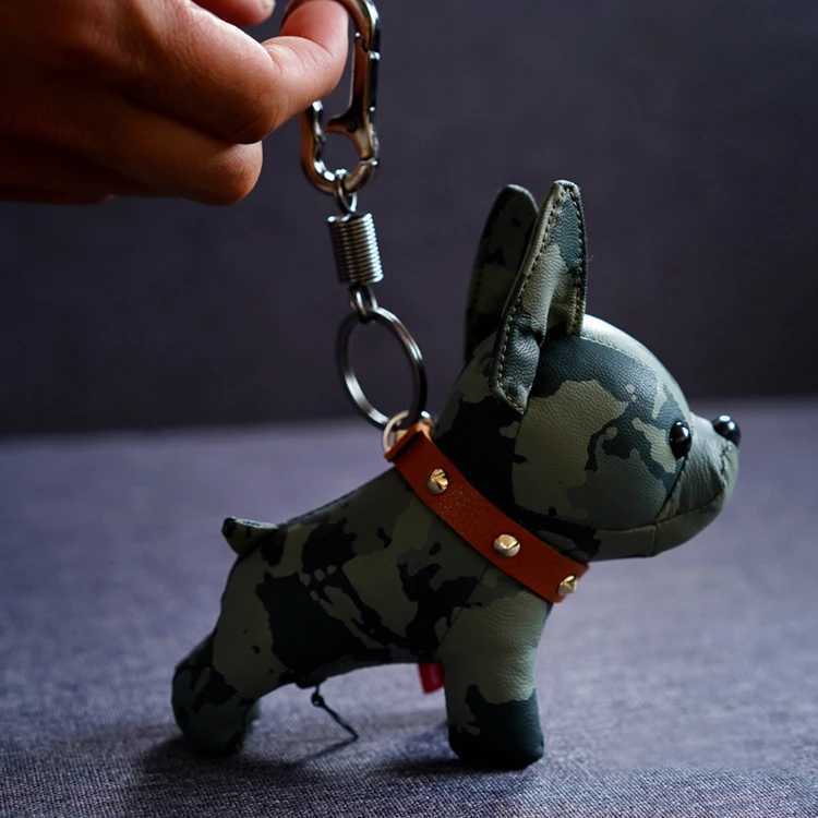 Bulldog Keychain Pu Leather Animal Dog Keyring Holder Bag Charm Trinket Chaveiros Bulldog Bag Accessories Punk Style Pendan W251021