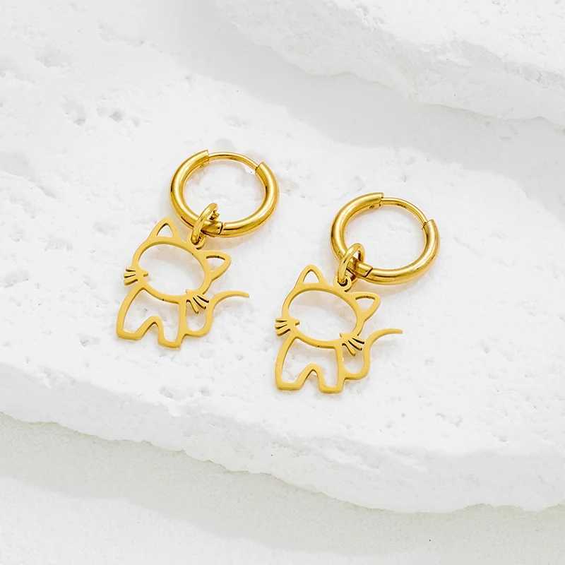 Mini Stainless Steel Animal Cat Hoop Earrings for Women Cartoon Kitten Jewelry Fashion Kitty Earings Funny Pendientes Gifts J251021