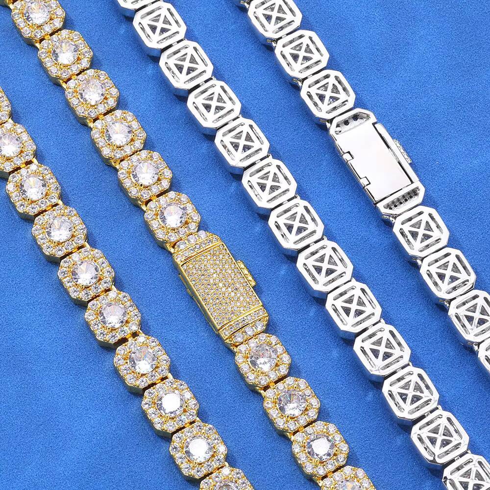 Hip Hop Square Rock 925 Sterling Silver Tennis Chain Luxury 7mm Custom VVS Moissanite Diamond Cluster Tennis Chain Necklace