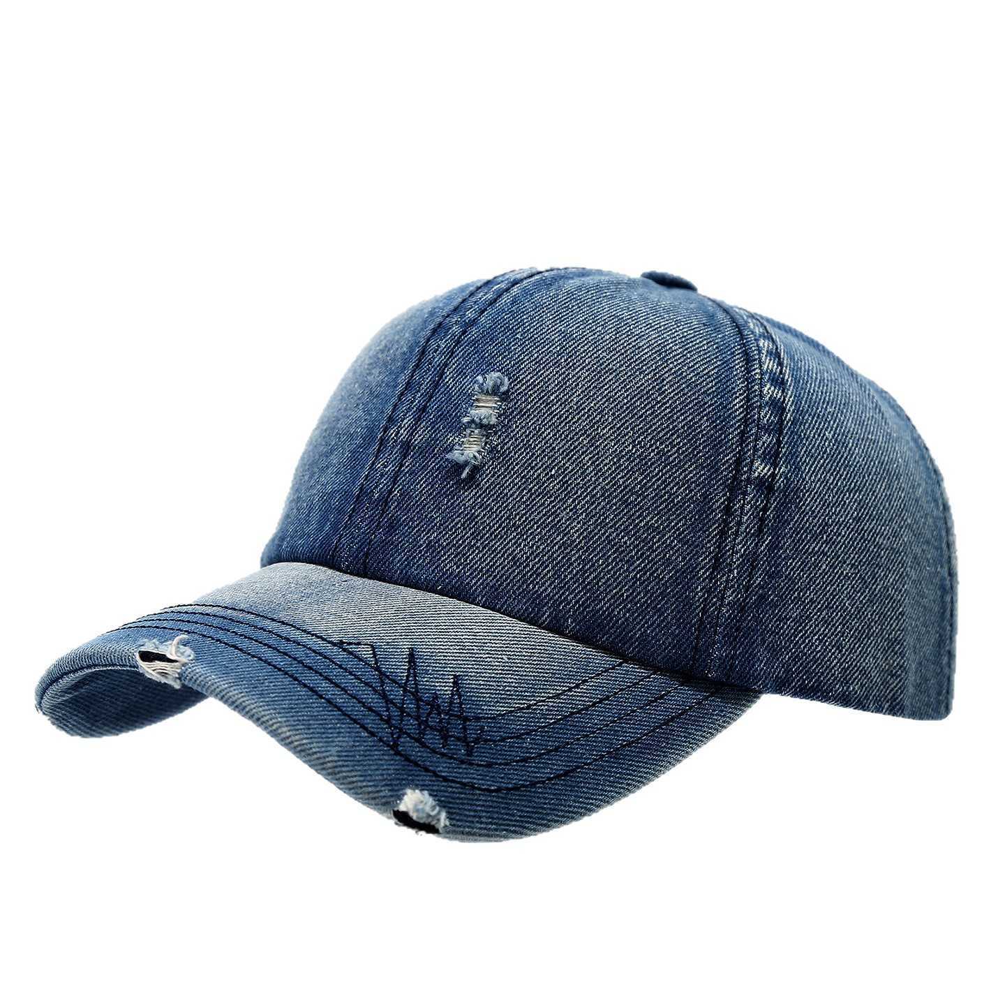 Denim Duckbill Cap for Women Covering New Fashion Distressed Washed Baseball Cap Allseason Sun Hat H251020