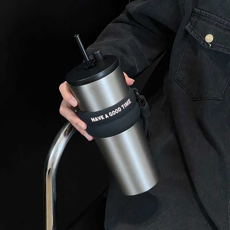 770ML Stainless Steel Vacuum Insated Bottle with Straw Leakproof Thermos Coffee for HotCold Portable Water Bottle for Travel Y251021