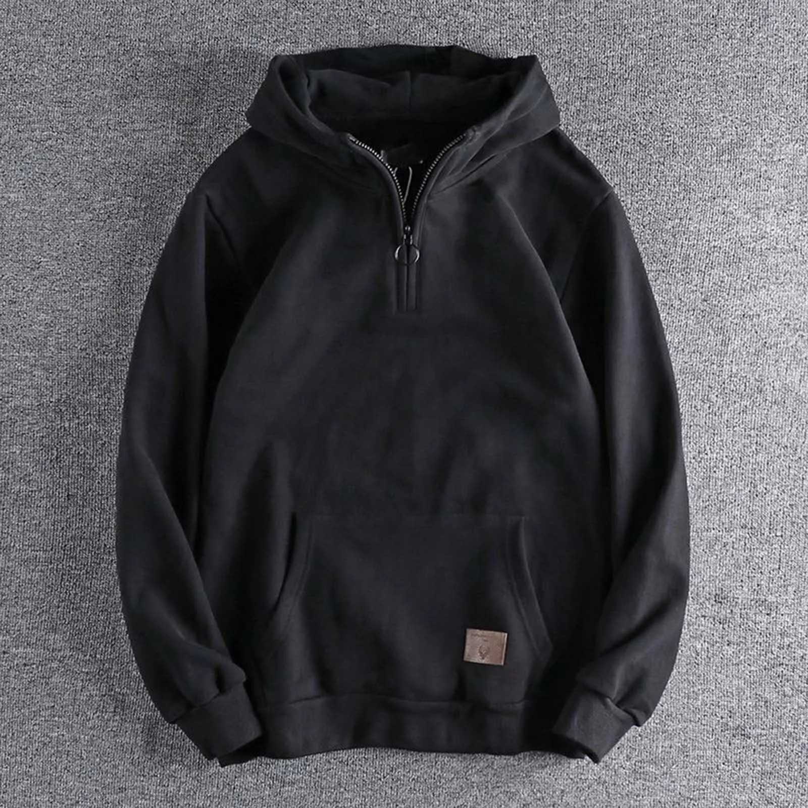 Mens Half Zip Hoodie Vintage Heavyweight Pullover Stylish Streetwear Jacket Trendy Casual Outfit Warm Layered Clothing W251021