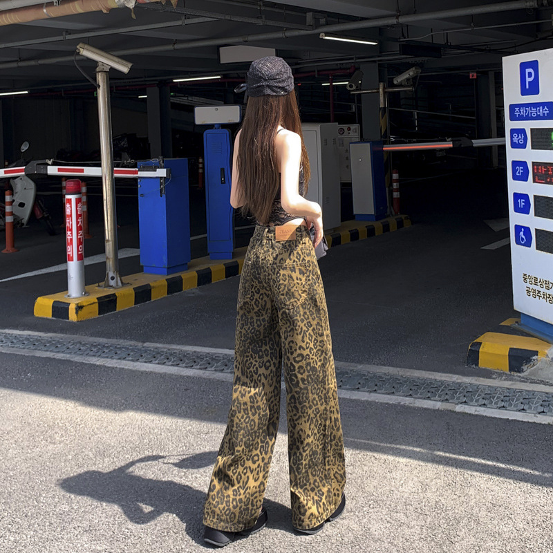 2025 luxury pants designer pants American retro leopard print wide leg jeans autumn and winter new casual loose men's and women's leopard pr
