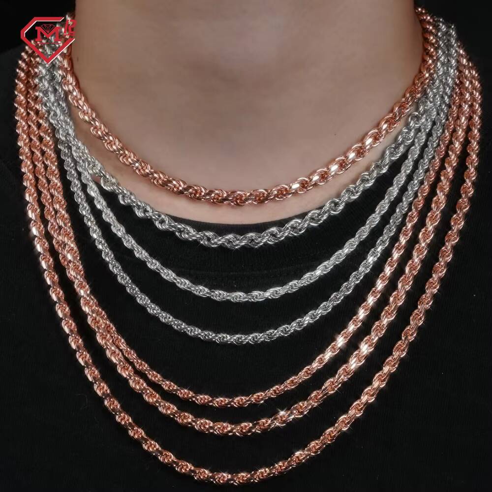 Wholesale 25mm 35mm 45mm Rope Chain Rose Gold Silver Plated Custom Jewelry S925 Rope Necklace