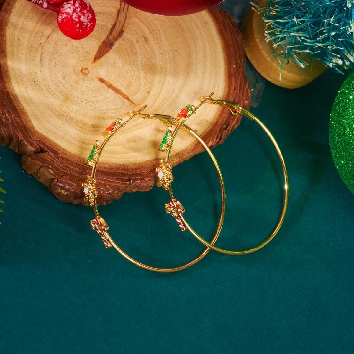 Holiday Round Hoop Drop Earrings Exaggerated Bell Tree Snowflake Crutch Dangle Earrings Christmas Jewelry Gifts For Women Men J251021