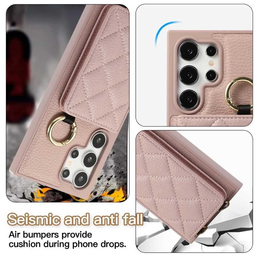 Crossbody Leather Phone Case for Galaxy S25 Ultra S24 FE S23 S22 Plus Mirror Wallet with Card Holder Protective Cover J251114
