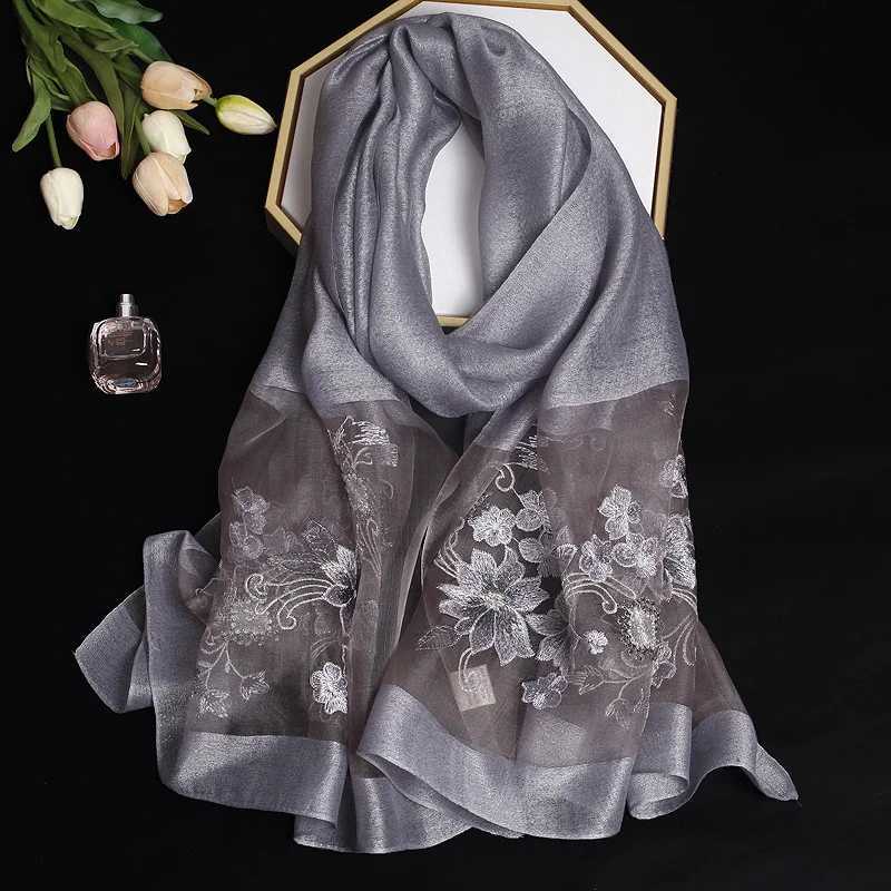 2024 Luxury Silk Shawl Scarf for Women Design Embroidery Flowers Hijab Wraps Bufandas Female Headkerchief Fouloud Echarpe W251021