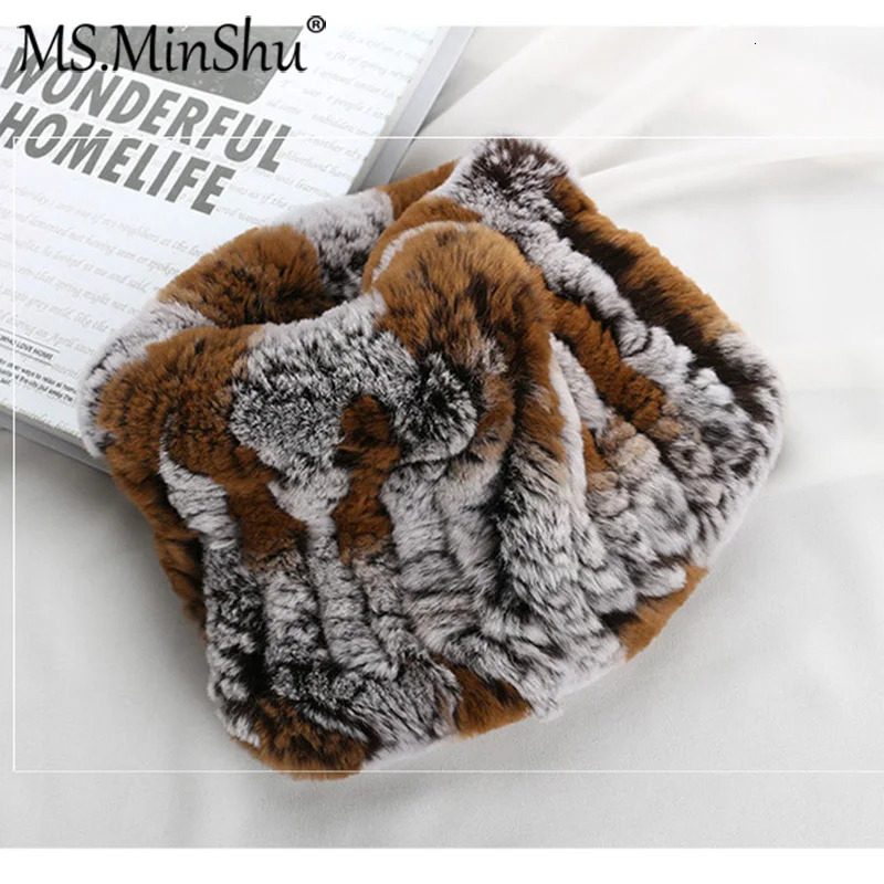 MSMinShuRex Rabbit Fur Headband for Women DualUse Elastic Neck Warmer Winter Headbands 251021
