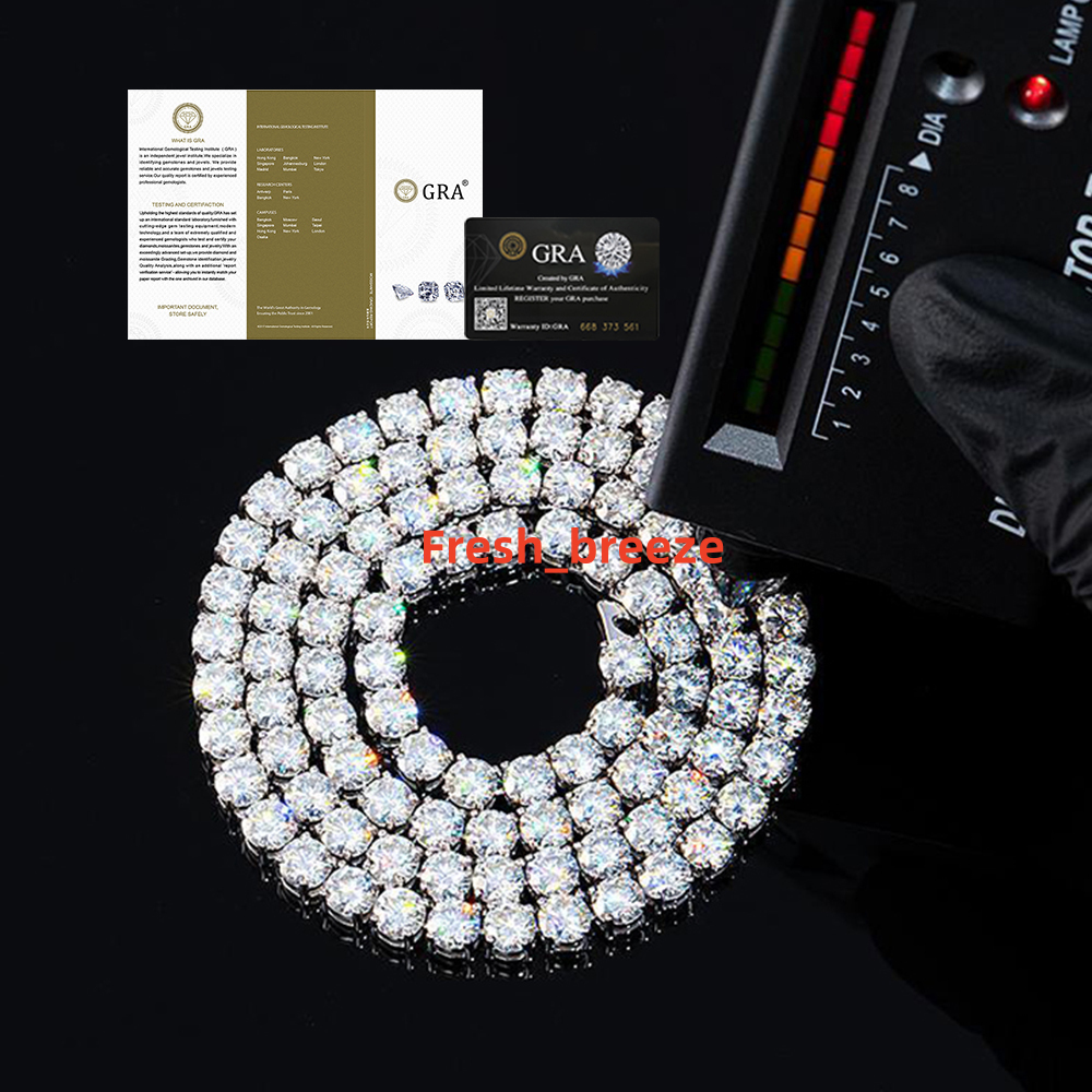 2mm 3mm 4mm 5mm VVS Moissanite Tennis Chain 925 Sterling Silver White Gold Plated Women Men Jewelry Diamond Bracelet Necklace