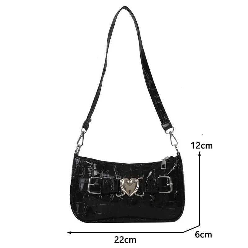 Women Y2K Peach Heart Butt Leather Handbags Girl Alligator Pattern Underarm Handbags Heart Pin Buckle Fashion Girls Shoulder BagXJ251021