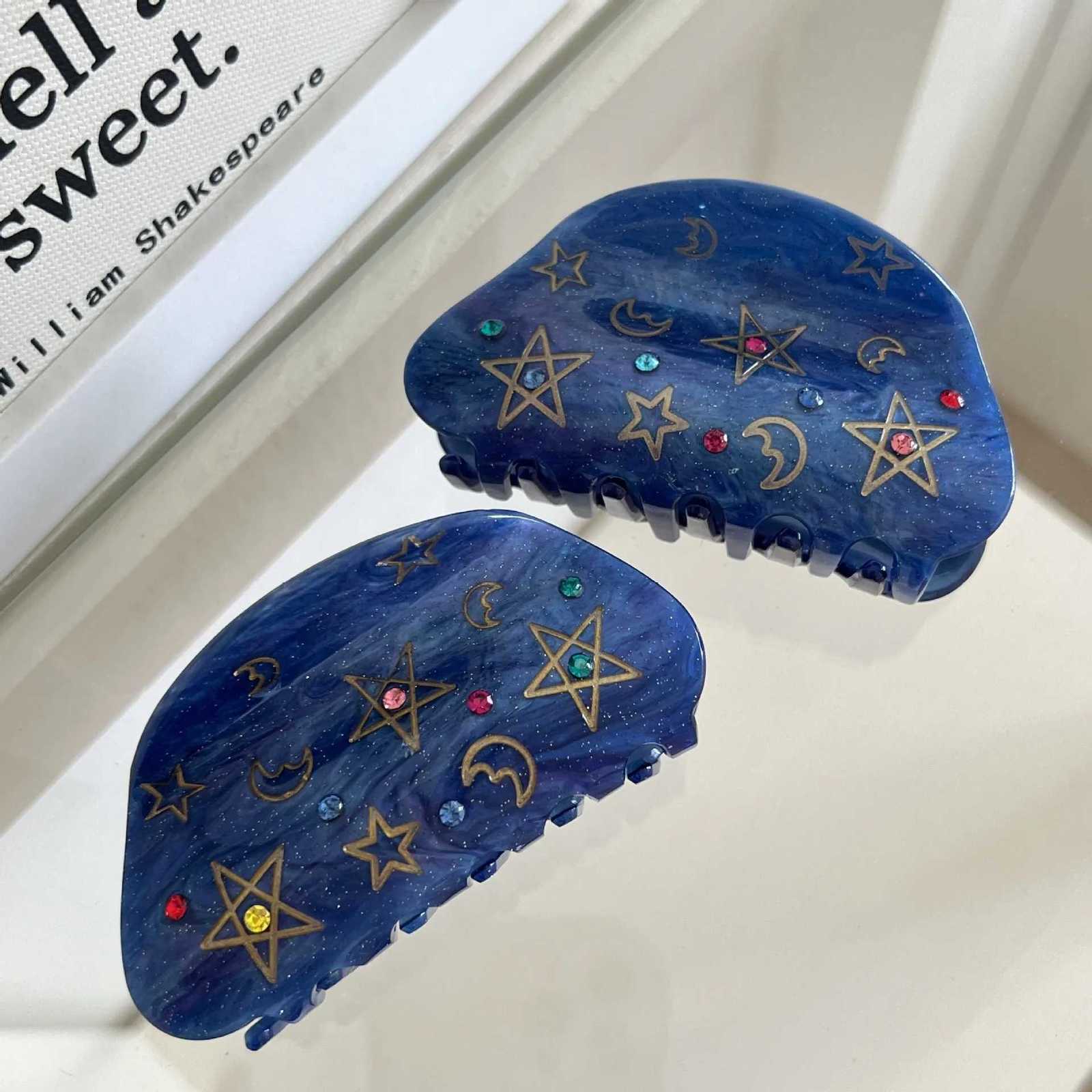 Ins Hot Sale Fashion Dazzling 8CM Moon Little Star Blue Hair Clip Exquisite Acrylic Shark Clip Hair Accessories For Woman GirlsW254021