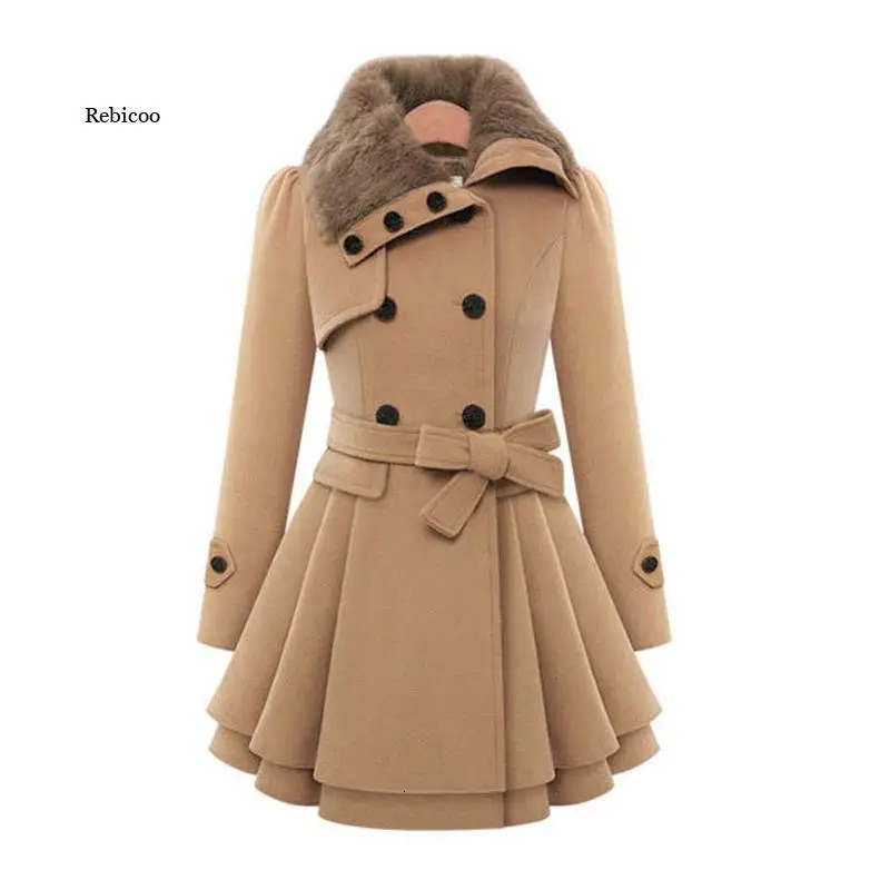Womens Winter Slim Long Wool Sherpa Coat Double Breasted Padded Korean Cashmere England Style Trench 251021